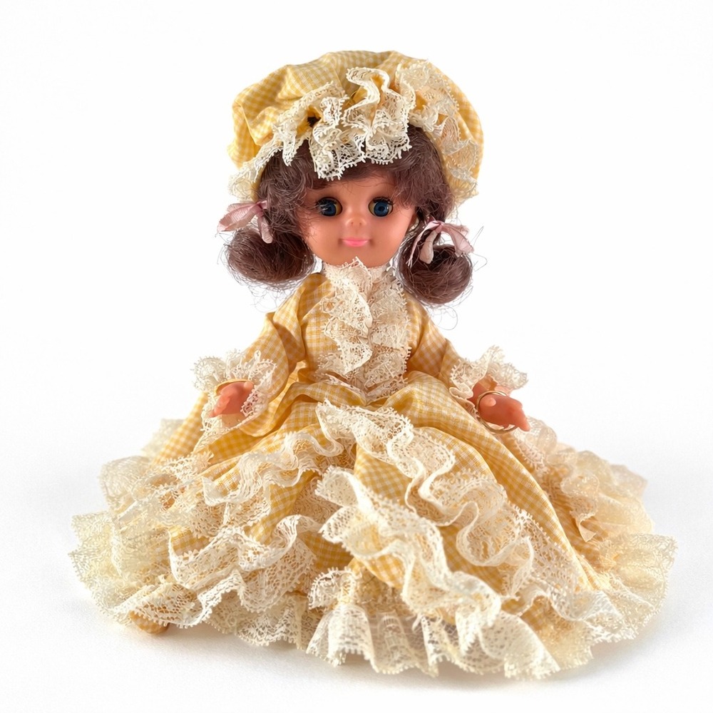 Vintage Gambina Doll 164 Yellow Gingham Dress Bonnet Parasol Blue Sleep Eyes